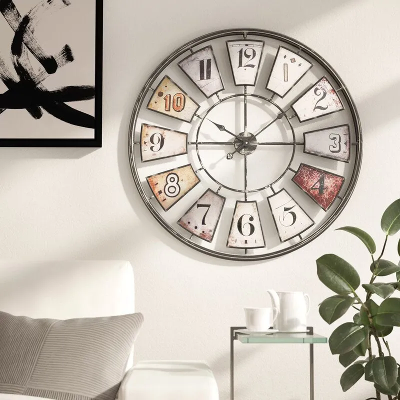 Mosiania Oversized Round Gray/White Metal 35" Wall Clock