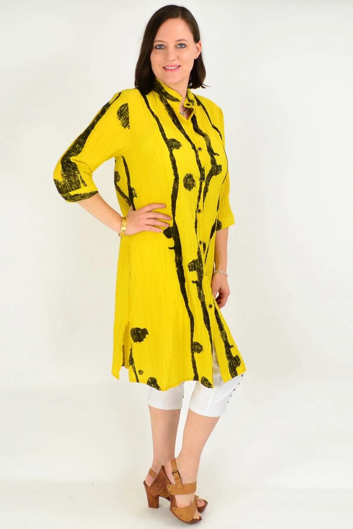 Mustard Button up Long Tunic Shirt