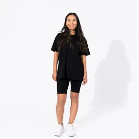 Obsidian Black Bamboo Blend Women's Oversized Tee & Biker Shorts Set