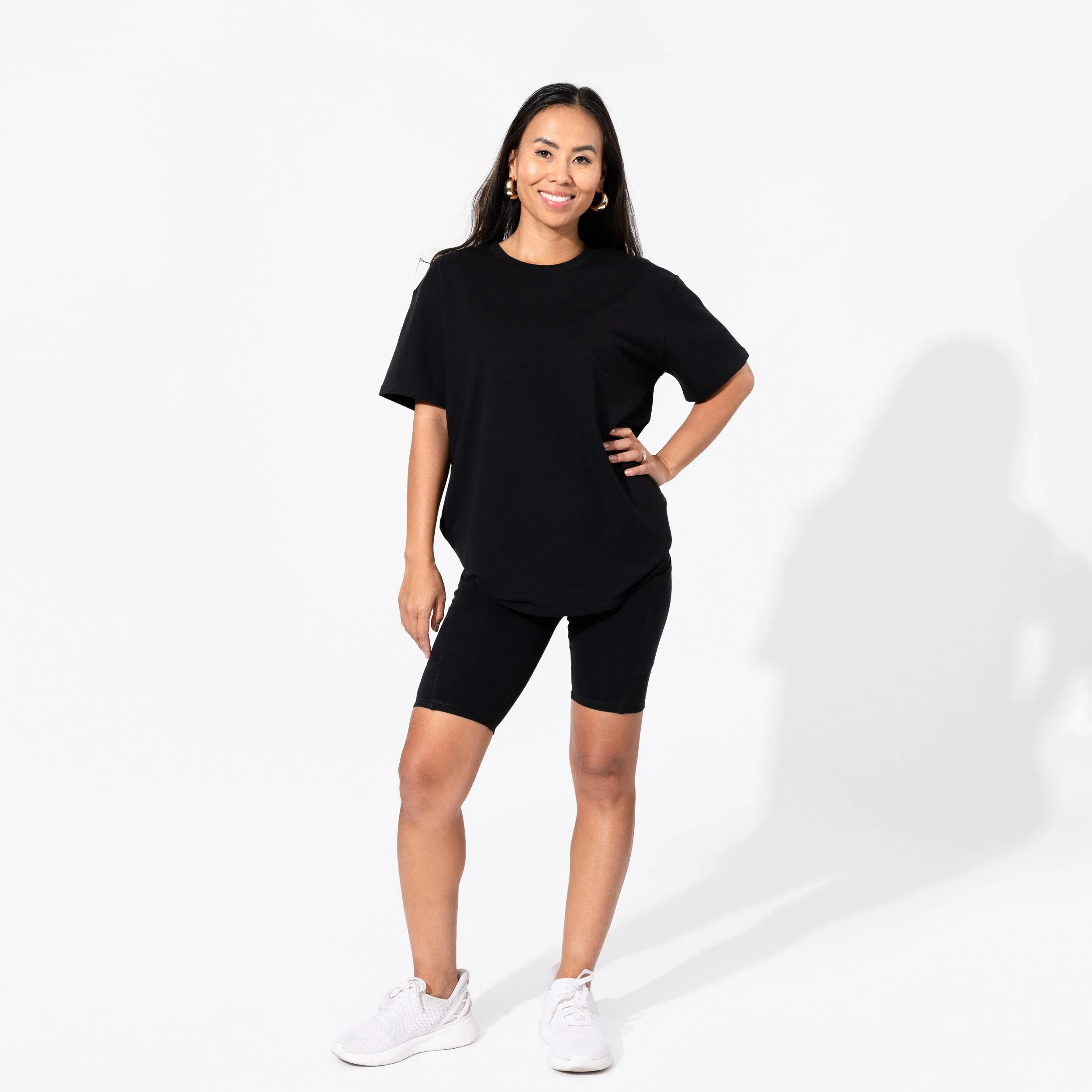 Obsidian Black Bamboo Blend Women's Oversized Tee & Biker Shorts Set