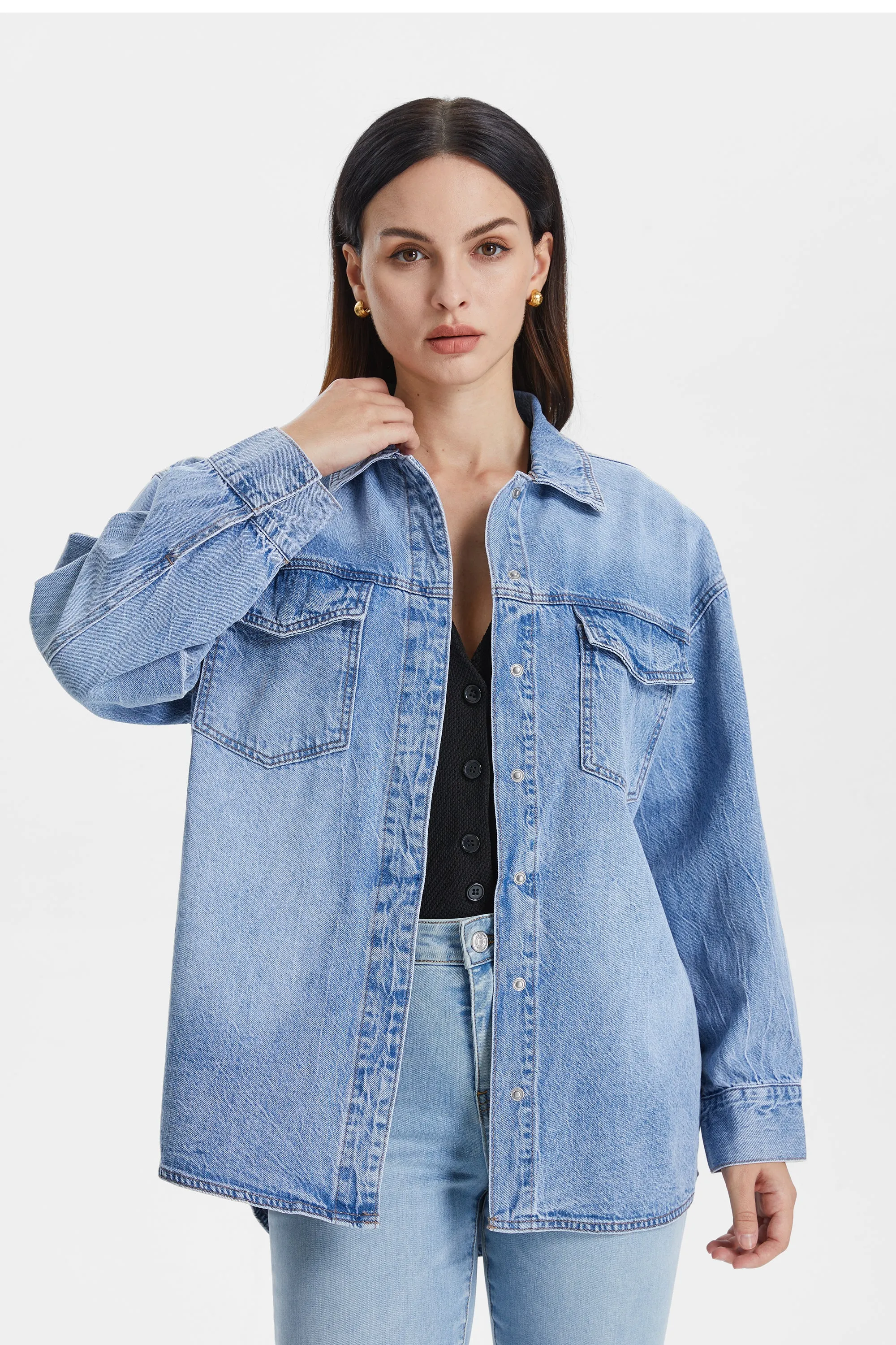 OVERSIZED DENIM SHIRT JACKET BYJ9018 LOFTY