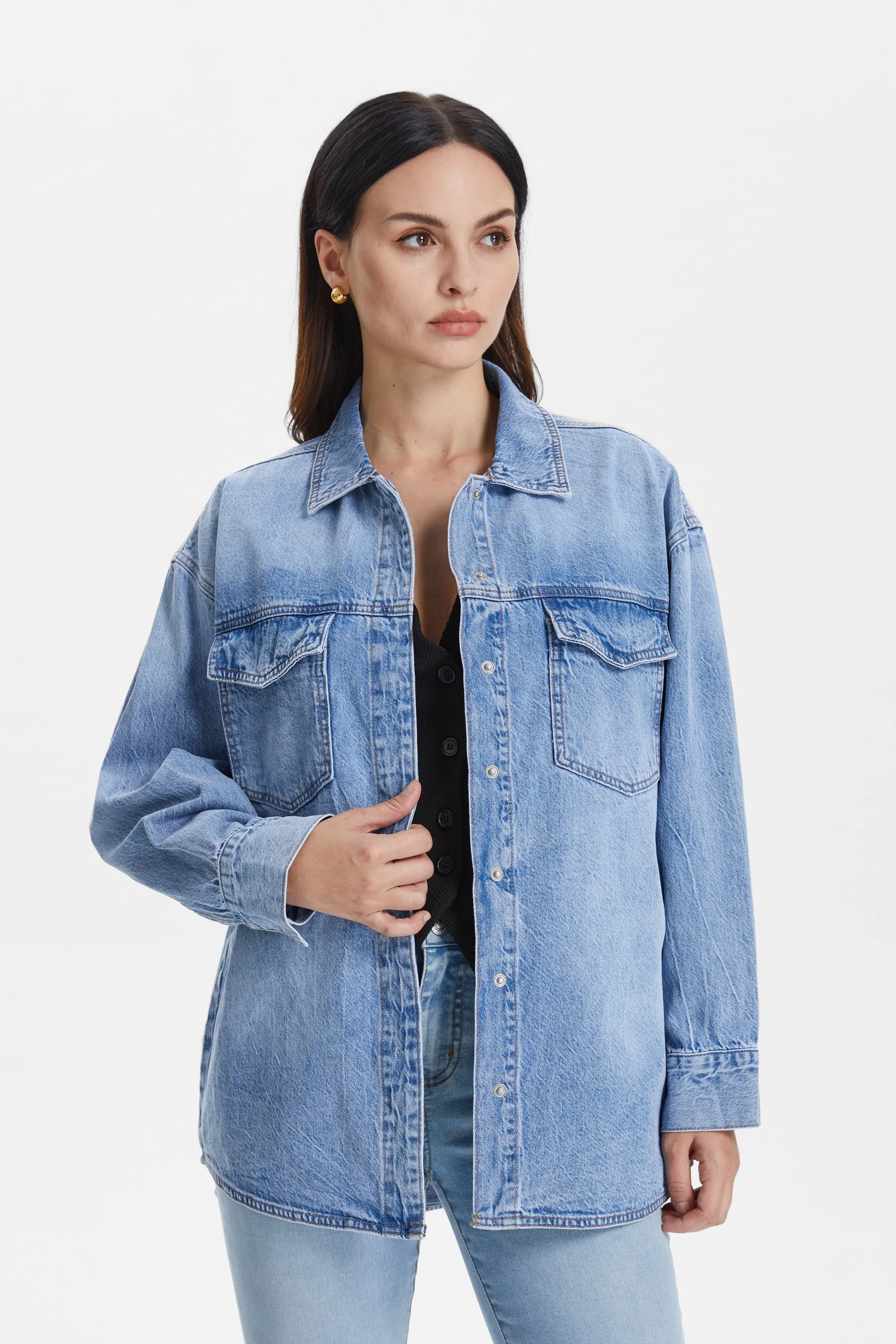 OVERSIZED DENIM SHIRT JACKET BYJ9018 LOFTY