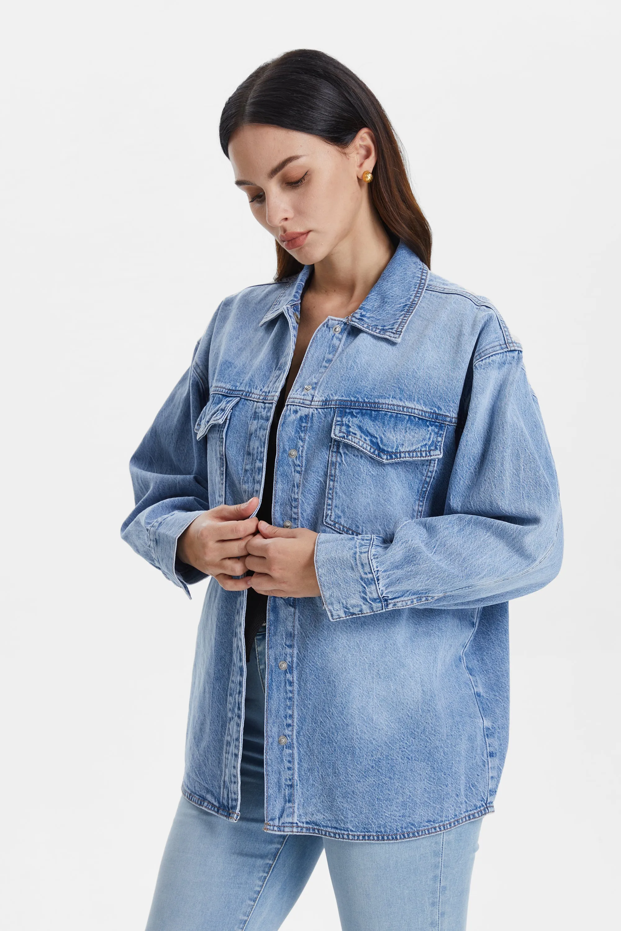 OVERSIZED DENIM SHIRT JACKET BYJ9018 LOFTY