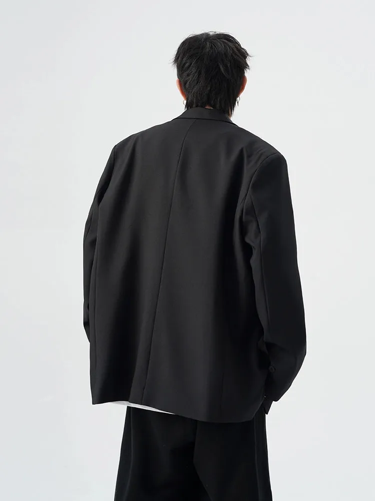 Oversized Single-Breasted Pleated Blazer with Notch Lapel