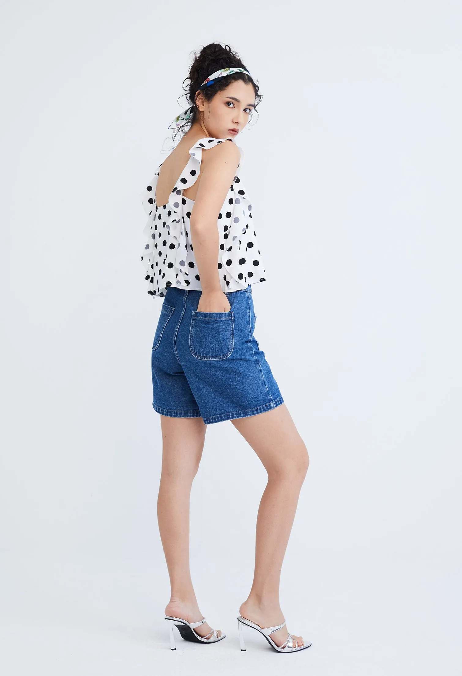 Polka Dot Ruffled Cap Sleeve Blouse