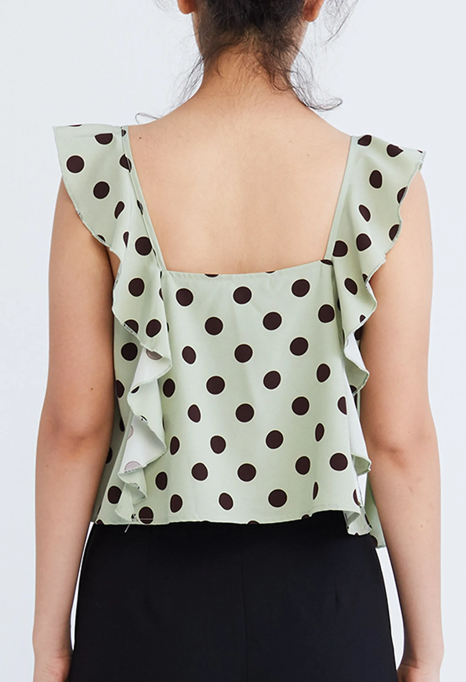 Polka Dot Ruffled Cap Sleeve Blouse