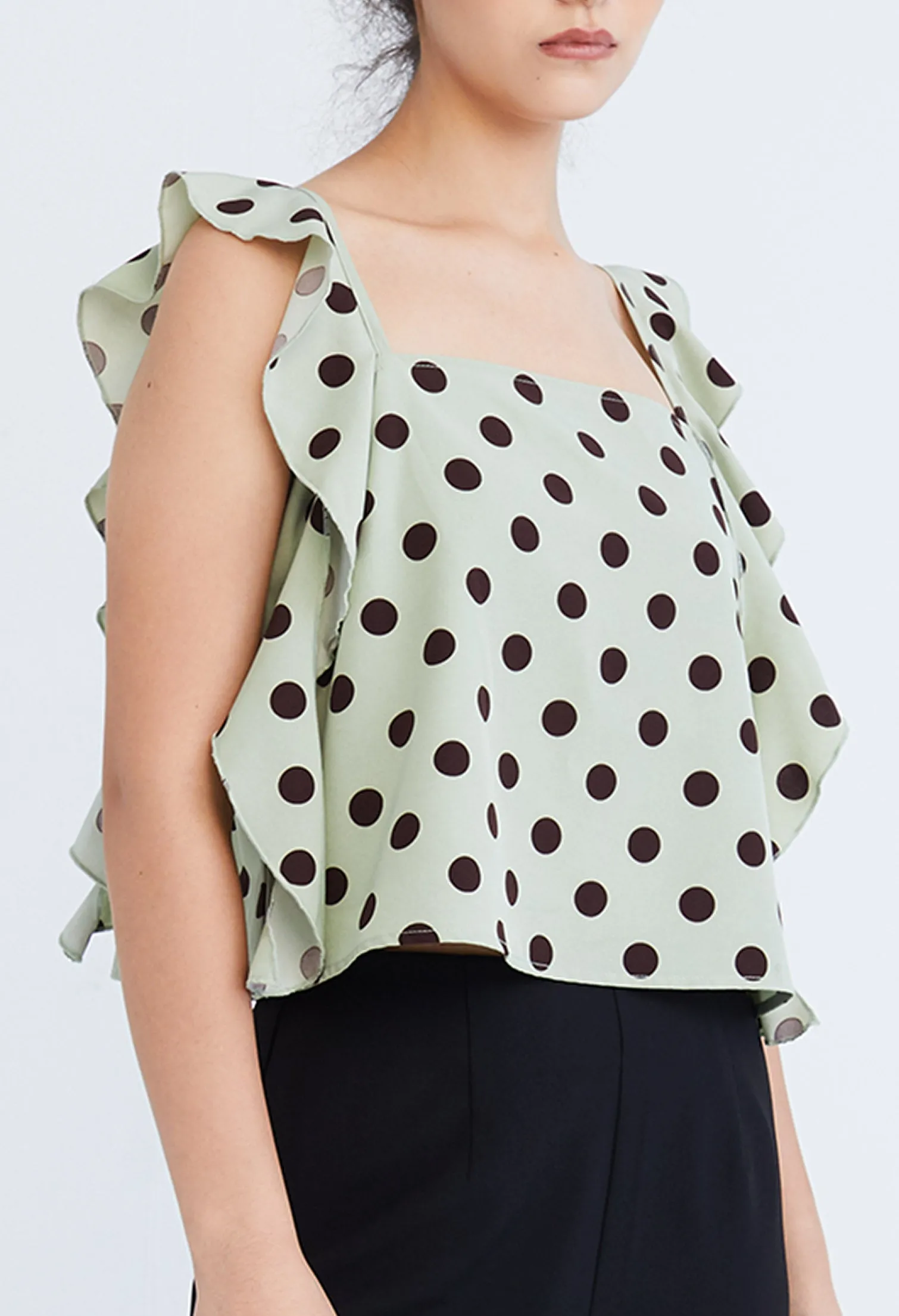 Polka Dot Ruffled Cap Sleeve Blouse