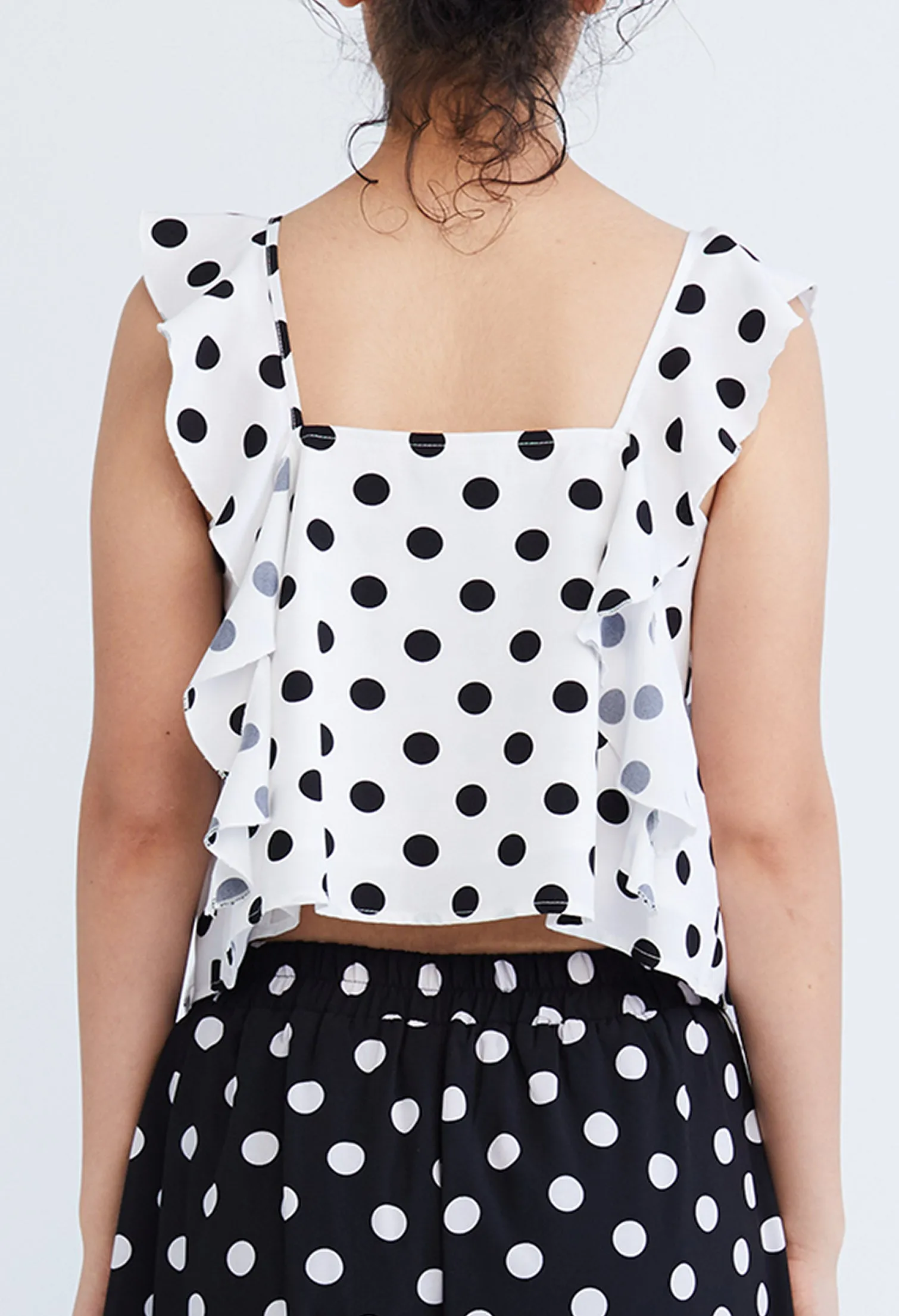 Polka Dot Ruffled Cap Sleeve Blouse