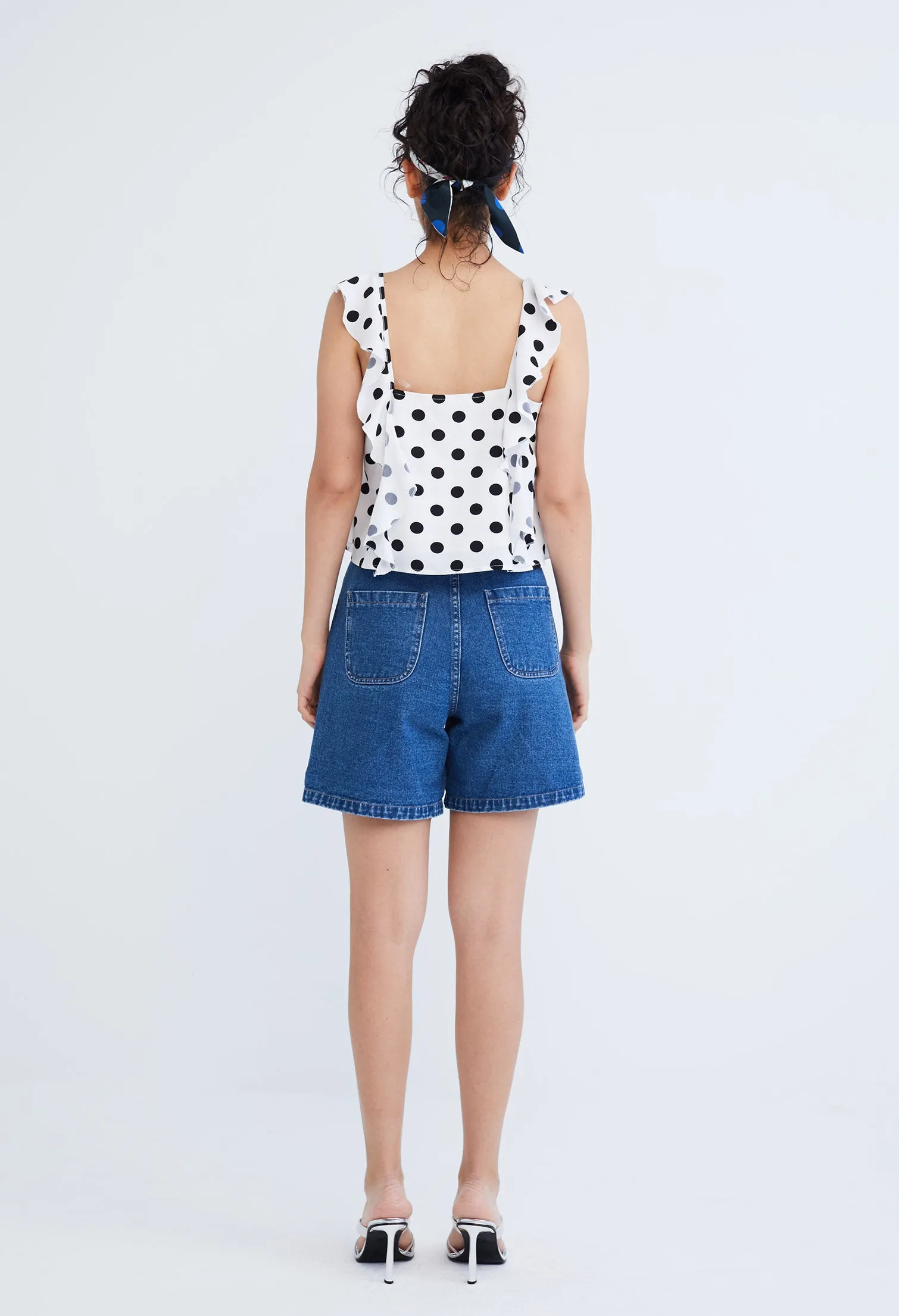 Polka Dot Ruffled Cap Sleeve Blouse