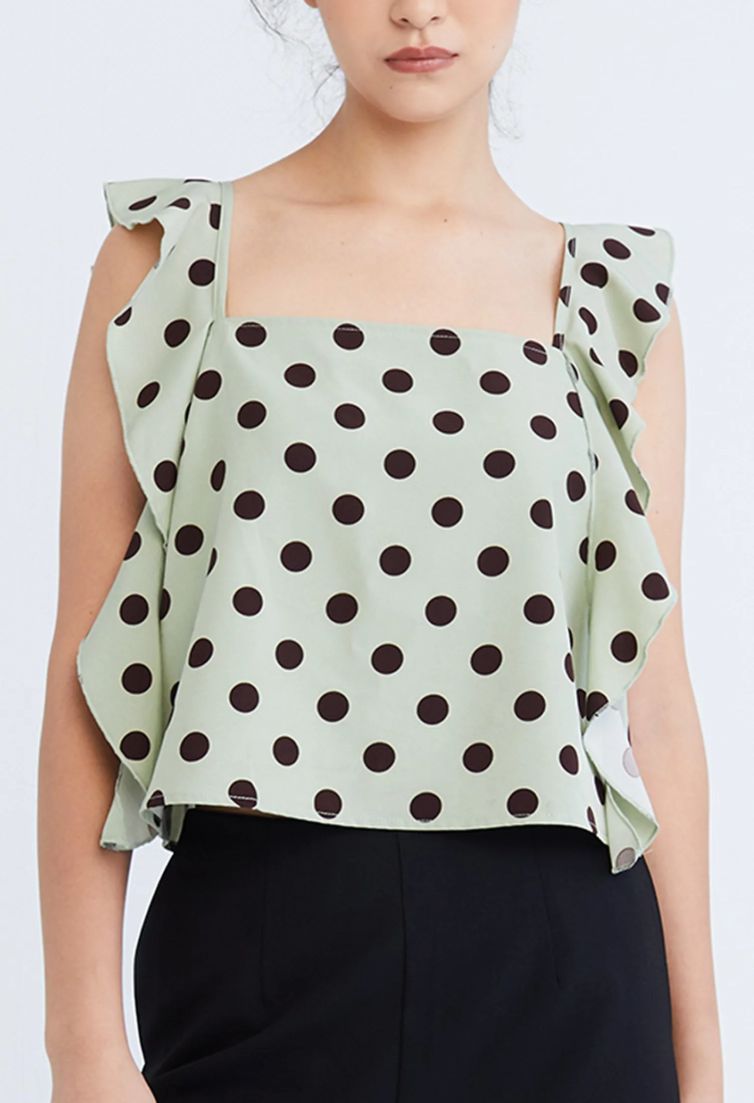 Polka Dot Ruffled Cap Sleeve Blouse