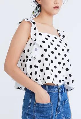 Polka Dot Ruffled Cap Sleeve Blouse