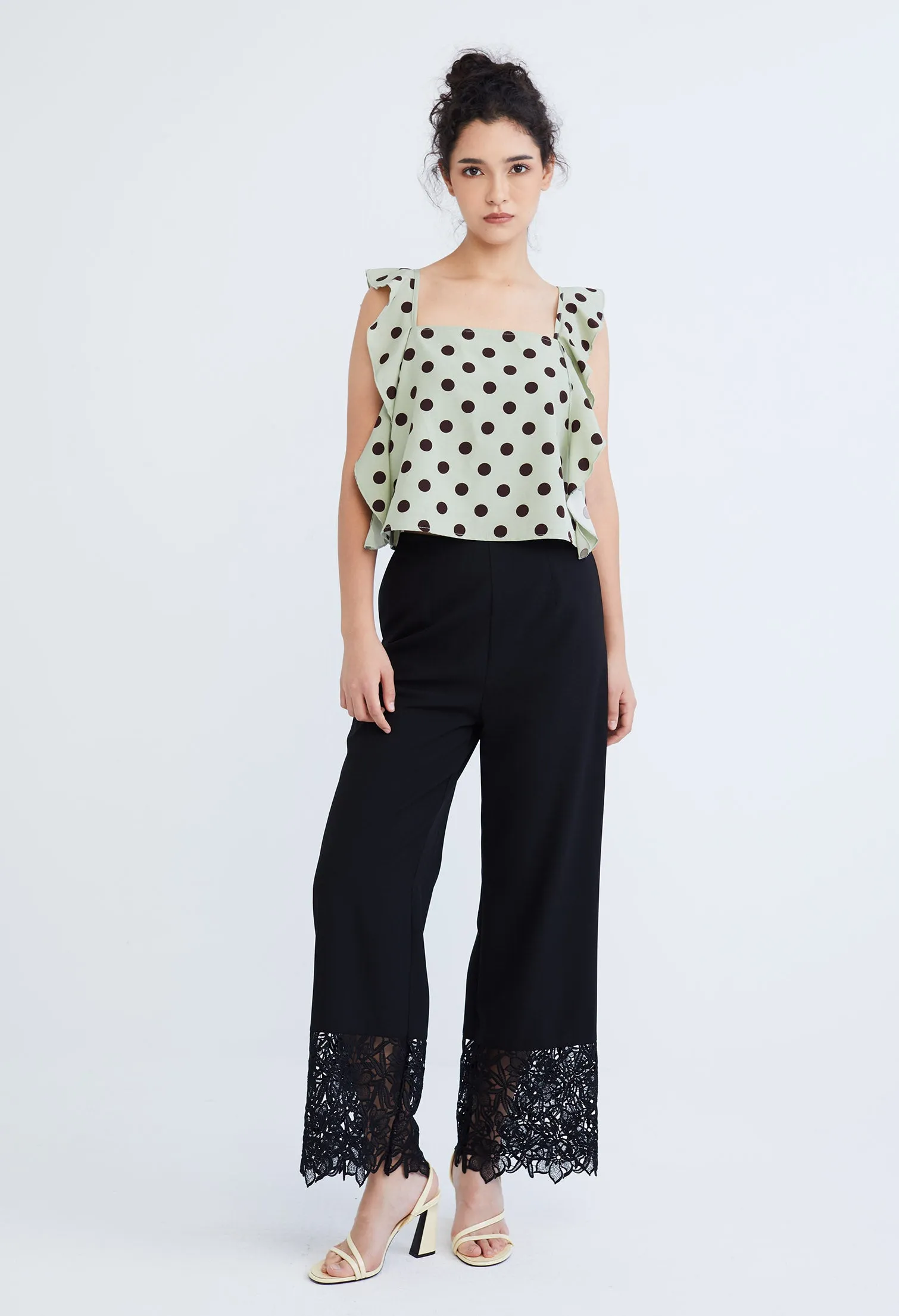 Polka Dot Ruffled Cap Sleeve Blouse