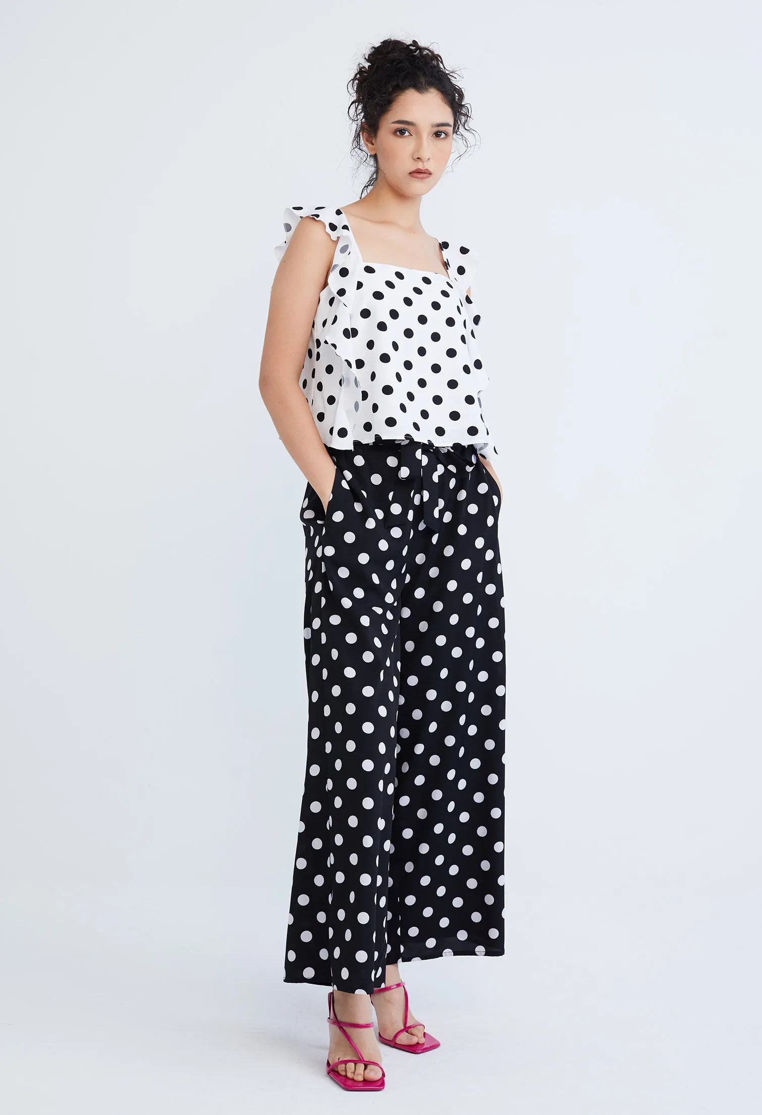 Polka Dot Ruffled Cap Sleeve Blouse