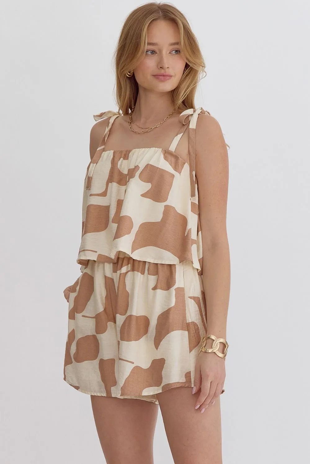 Randi Tie Romper (Taupe)