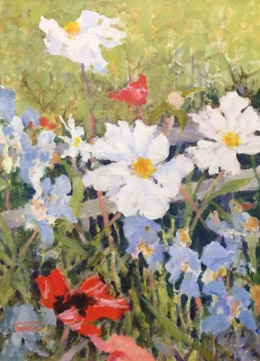 RED, WHITE, & BLUE FLOWERS By William Ternes (1933 – 2014) - Floral Painting