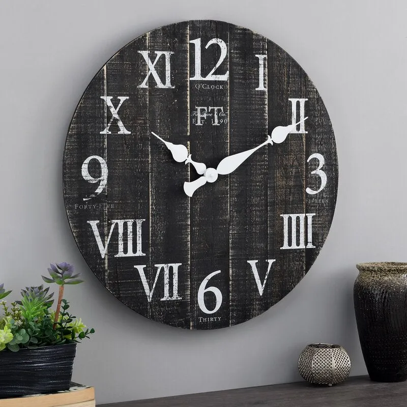 Runslo Oversized Round Wood Vintage 24" Wall Clock