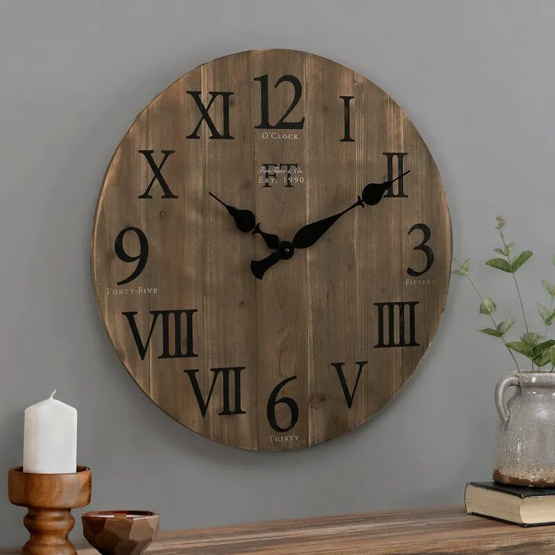 Runslo Oversized Round Wood Vintage 24" Wall Clock