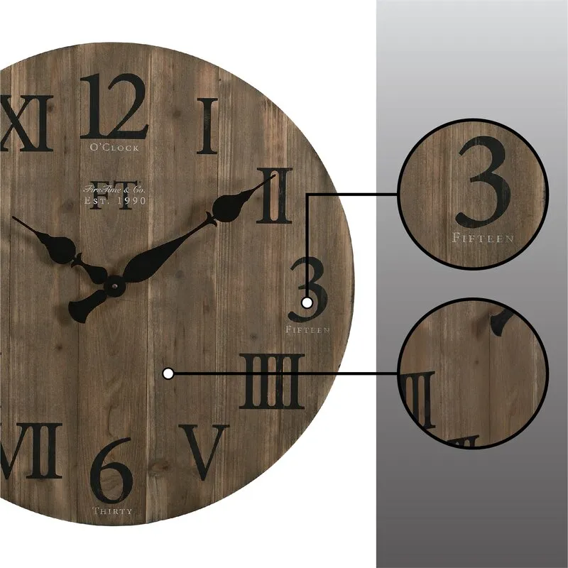 Runslo Oversized Round Wood Vintage 24" Wall Clock