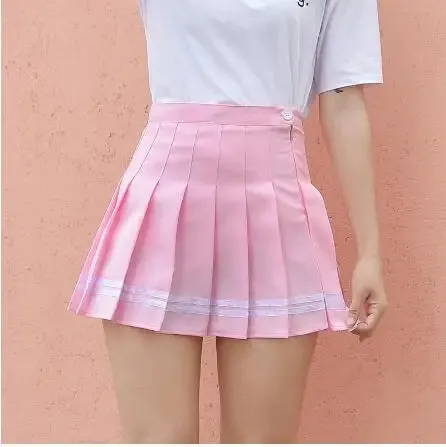 S-XXL Four Colors High Waist A-Line Women Striped Stitching Sailor Pleated Skirt School Sweet Girls Dance Skirt