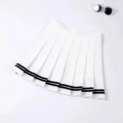 S-XXL Four Colors High Waist A-Line Women Striped Stitching Sailor Pleated Skirt School Sweet Girls Dance Skirt