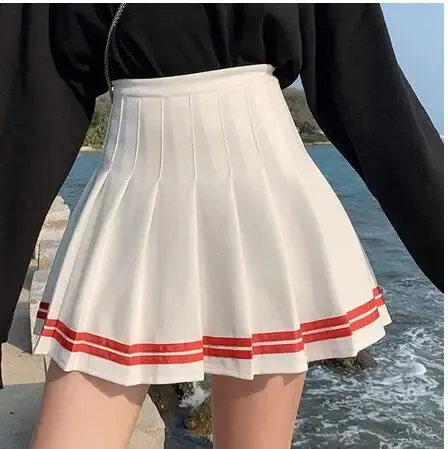 S-XXL Four Colors High Waist A-Line Women Striped Stitching Sailor Pleated Skirt School Sweet Girls Dance Skirt