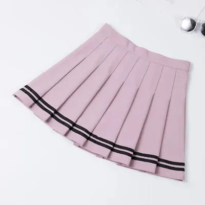 S-XXL Four Colors High Waist A-Line Women Striped Stitching Sailor Pleated Skirt School Sweet Girls Dance Skirt