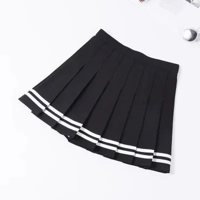 S-XXL Four Colors High Waist A-Line Women Striped Stitching Sailor Pleated Skirt School Sweet Girls Dance Skirt