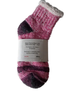 S821 Alpaca Slipper Sock Ladies Fushia Stripe Ladies Small