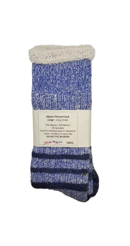 S831 Alpaca Thermal Sock Navy Stripe Ladies Large / Mens Medium