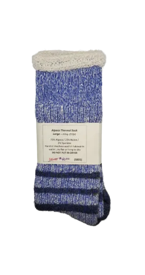 S831 Alpaca Thermal Sock Navy Stripe Ladies Large / Mens Medium