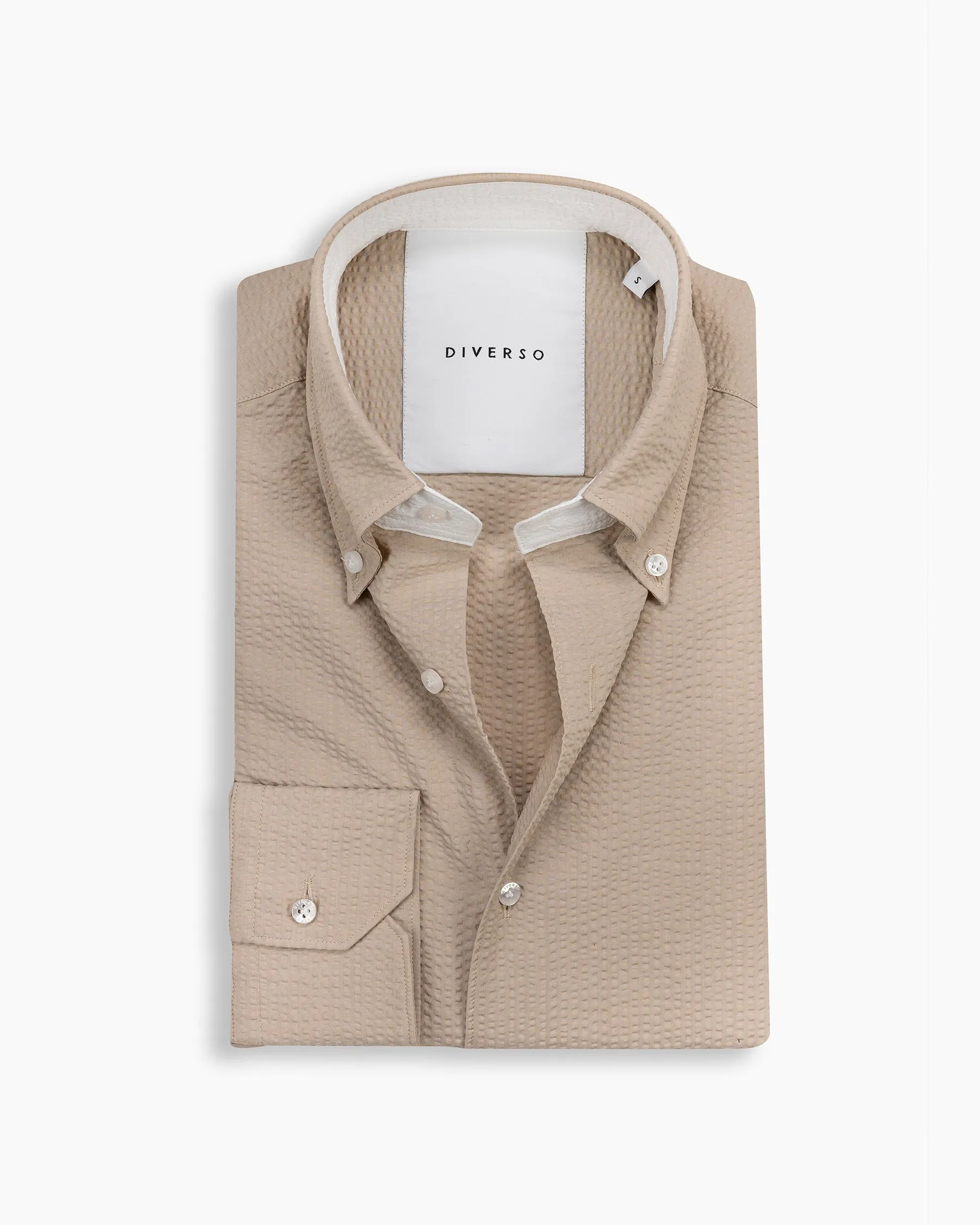 Sand Crushed Seersucker Button Down Shirt