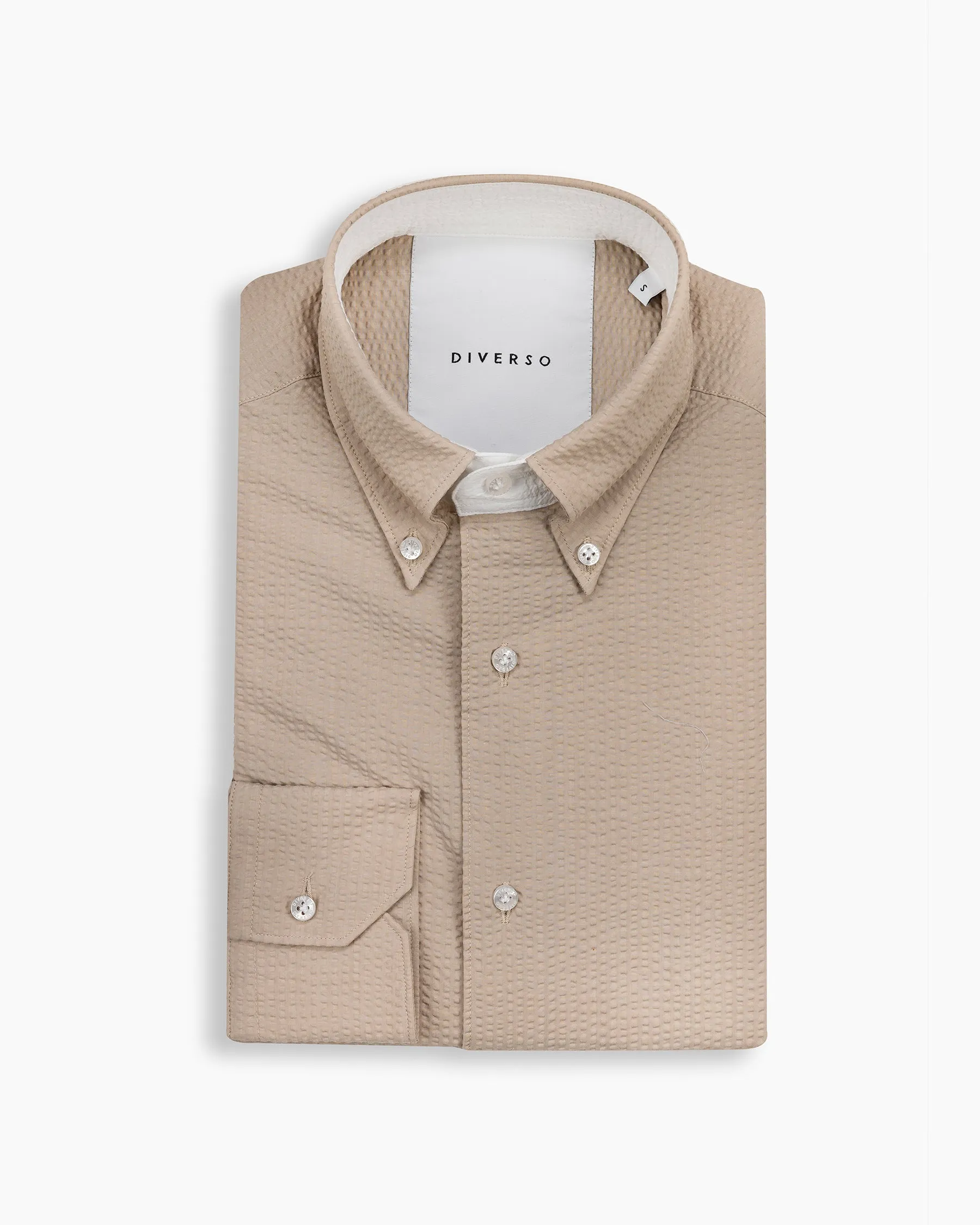 Sand Crushed Seersucker Button Down Shirt