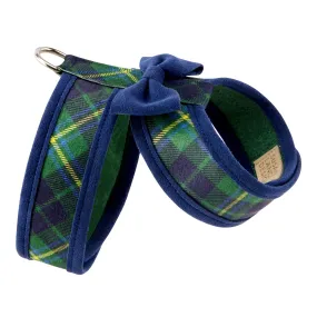 Scotty Plaid Indigo Bow Tie Tinkie Harness with Indigo Trim