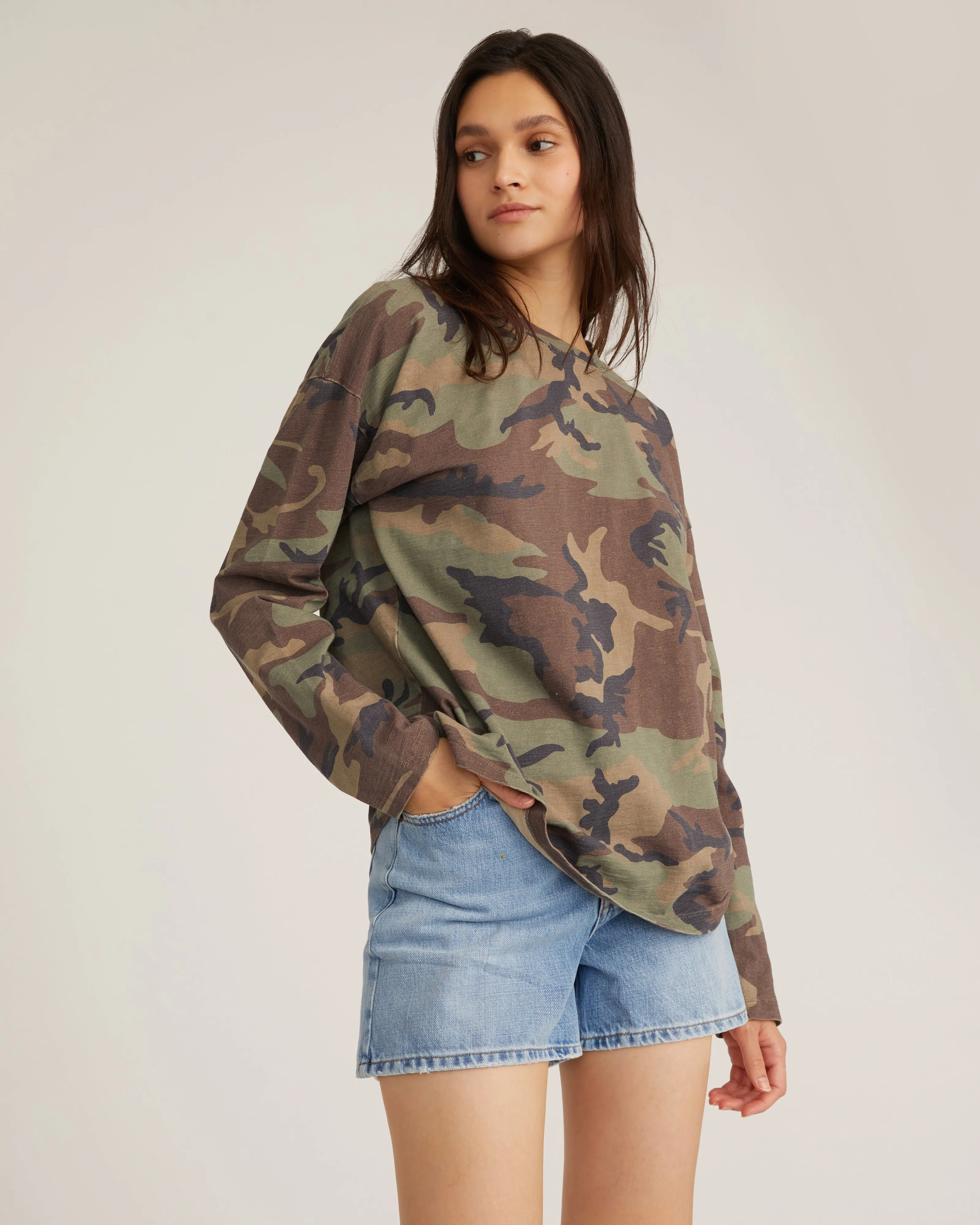 So Relaxed Boyfriend Slub Jersey Long Sleeve Camo Tee