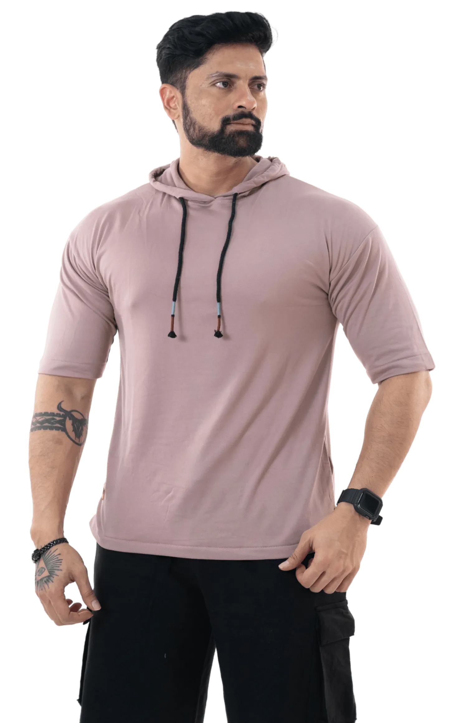 THiNK Men's Pastel Pink Drop Sleeves Hoodie