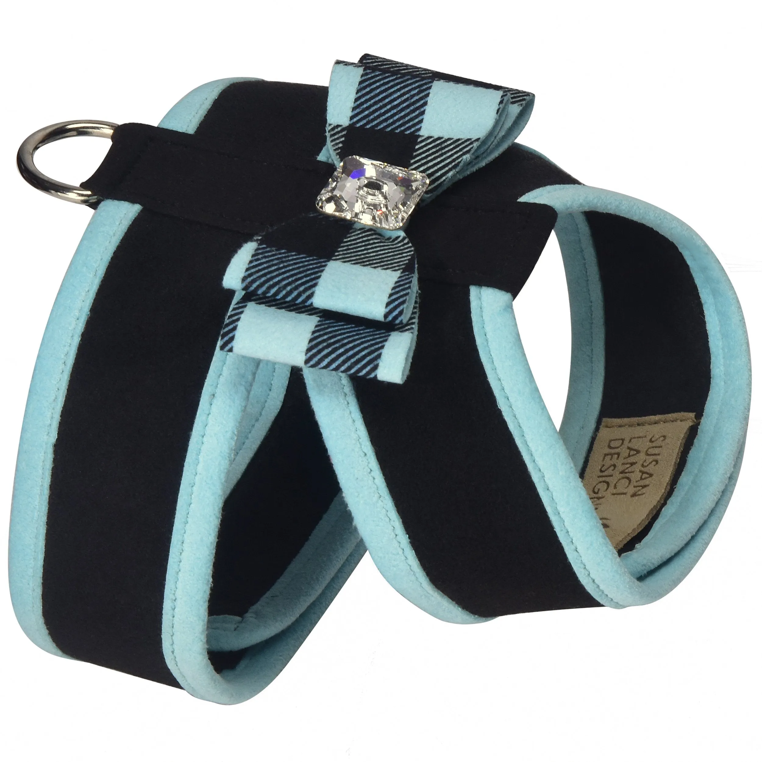 Tiffi Gingham Big Bow Tinkie Harness with Tiffi Blue Trim