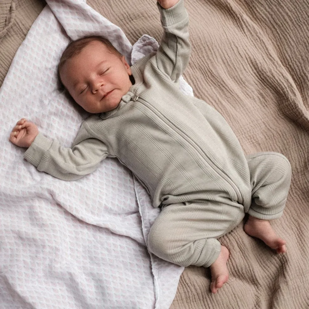 Tothemoon ☾ - Sleep suit - 2 in 1 Foot - With zipper - Wool & silk - Needle pattern - Dove