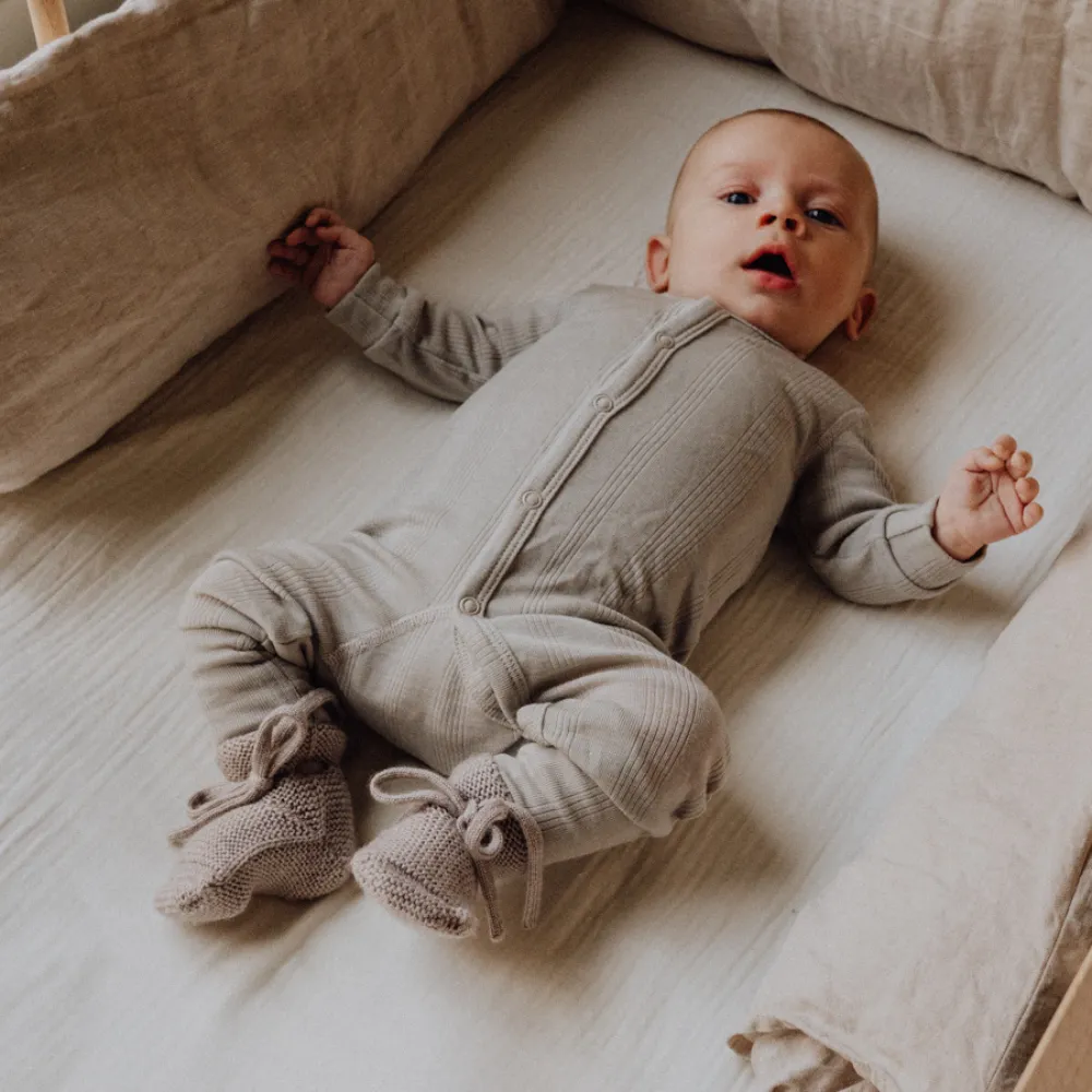 Tothemoon ☾ - Sleep suit - 2 in 1 Foot - Wool & silk - Needle pattern - Dove