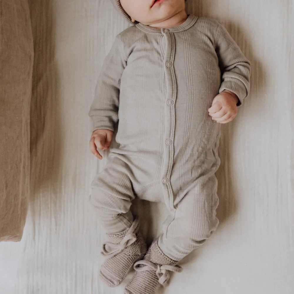 Tothemoon ☾ - Sleep suit - 2 in 1 Foot - Wool & silk - Needle pattern - Dove