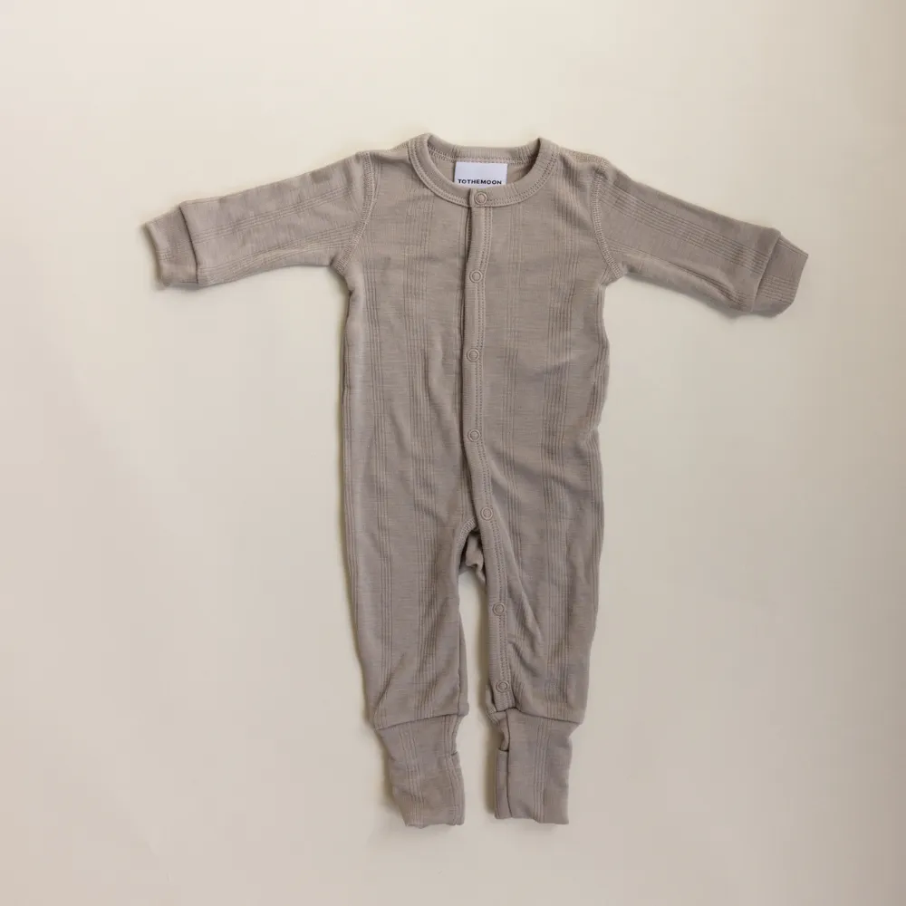 Tothemoon ☾ - Sleep suit - 2 in 1 Foot - Wool & silk - Needle pattern - Dove