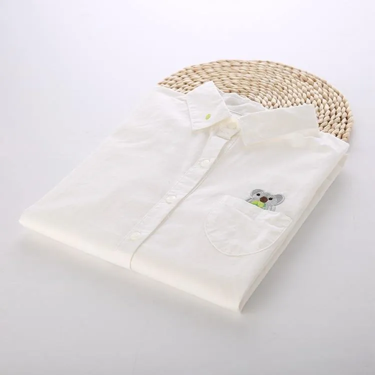 White Koala Embroidered Cotton Shirt