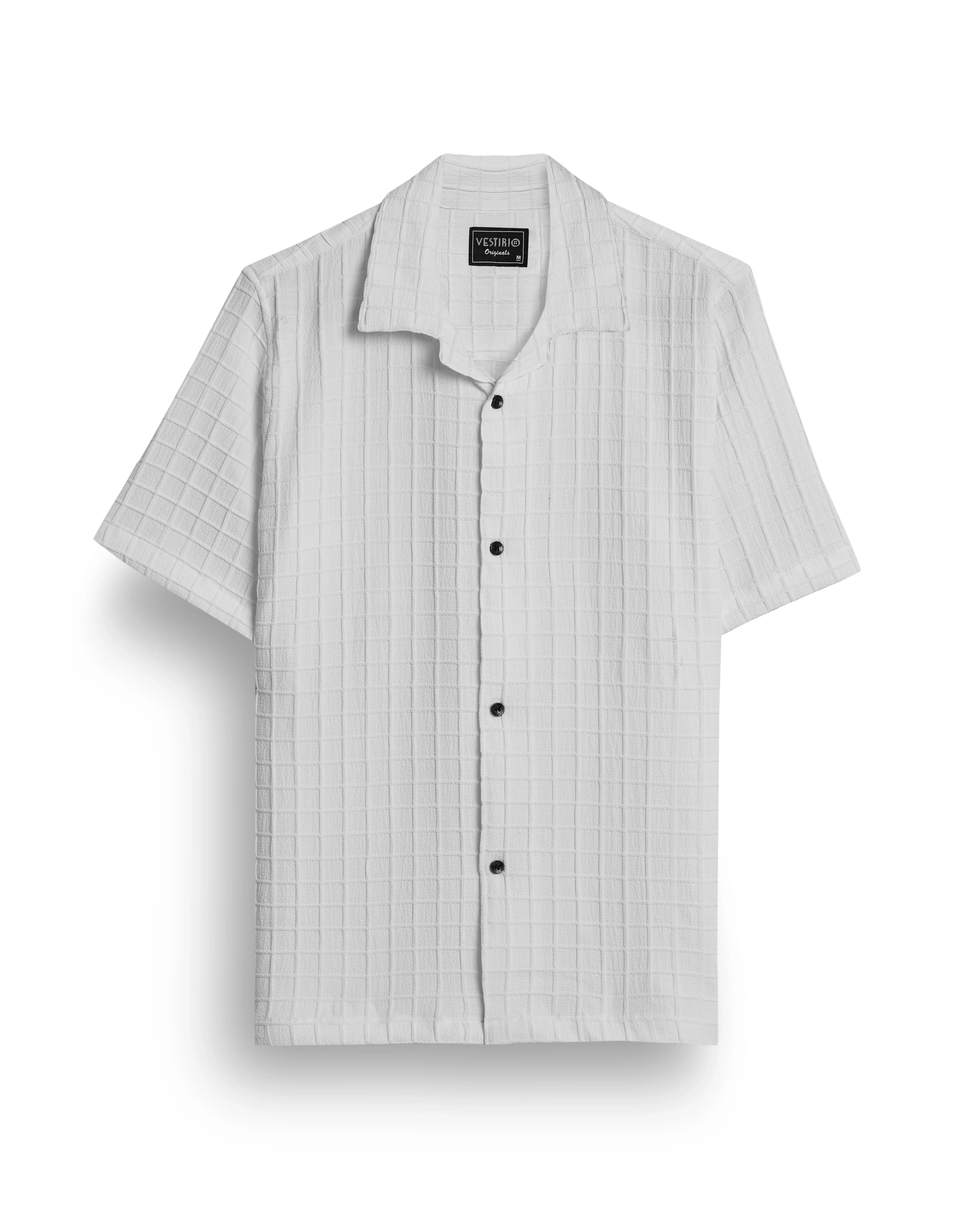 White textured waffle checks shirt for men