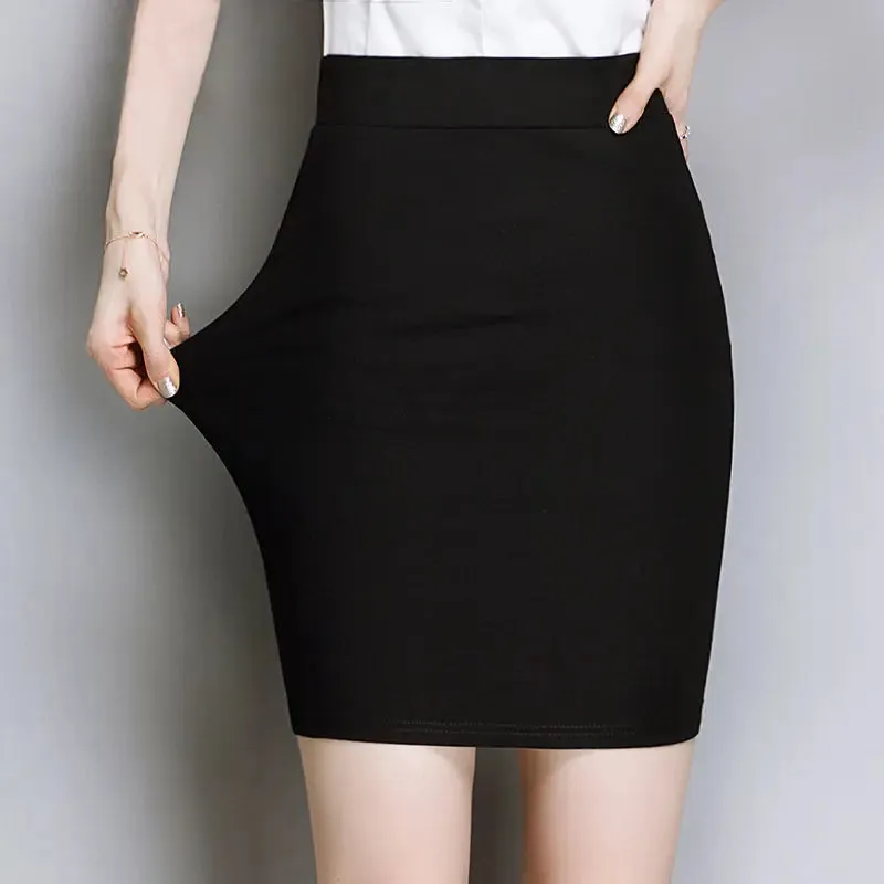 Women Clothing Business Casual Solid Color High Waist A-line Skirt Summer All-match Slim Mini Dress Ladies Temperament Skirt