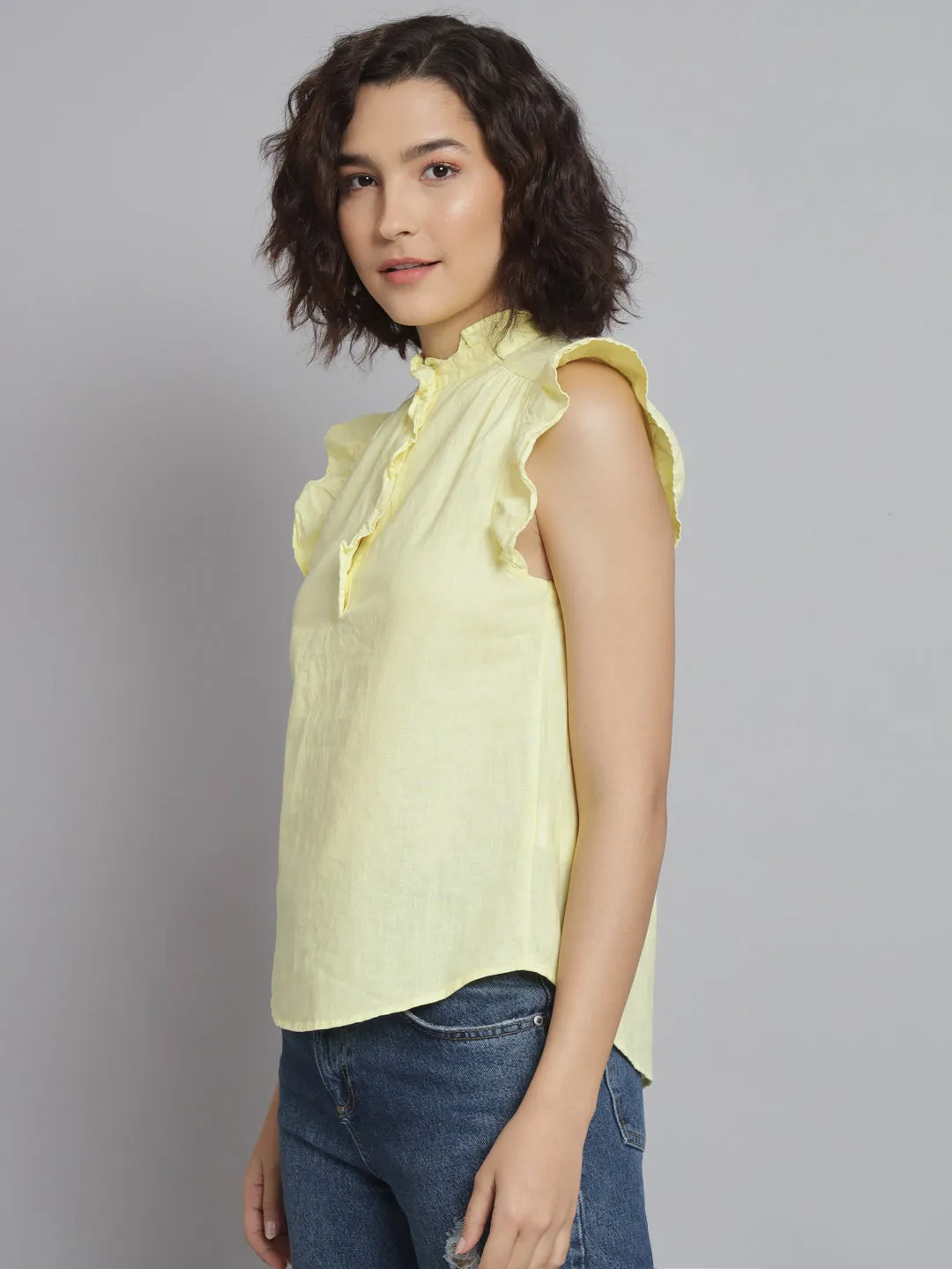 Women Lime Yellow Mandarin Top