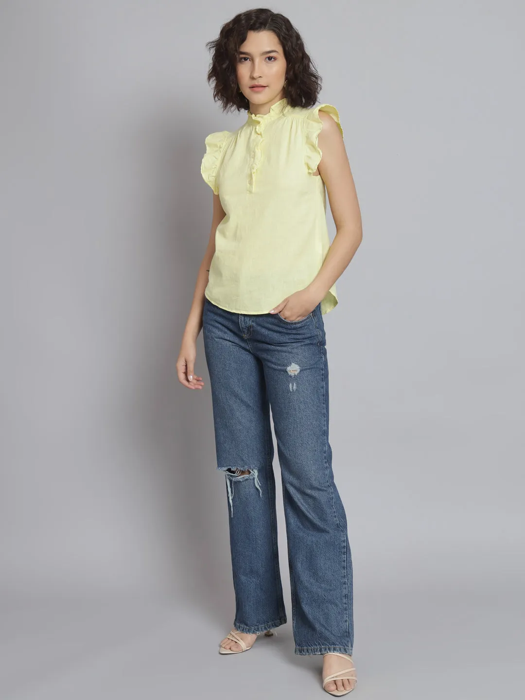 Women Lime Yellow Mandarin Top