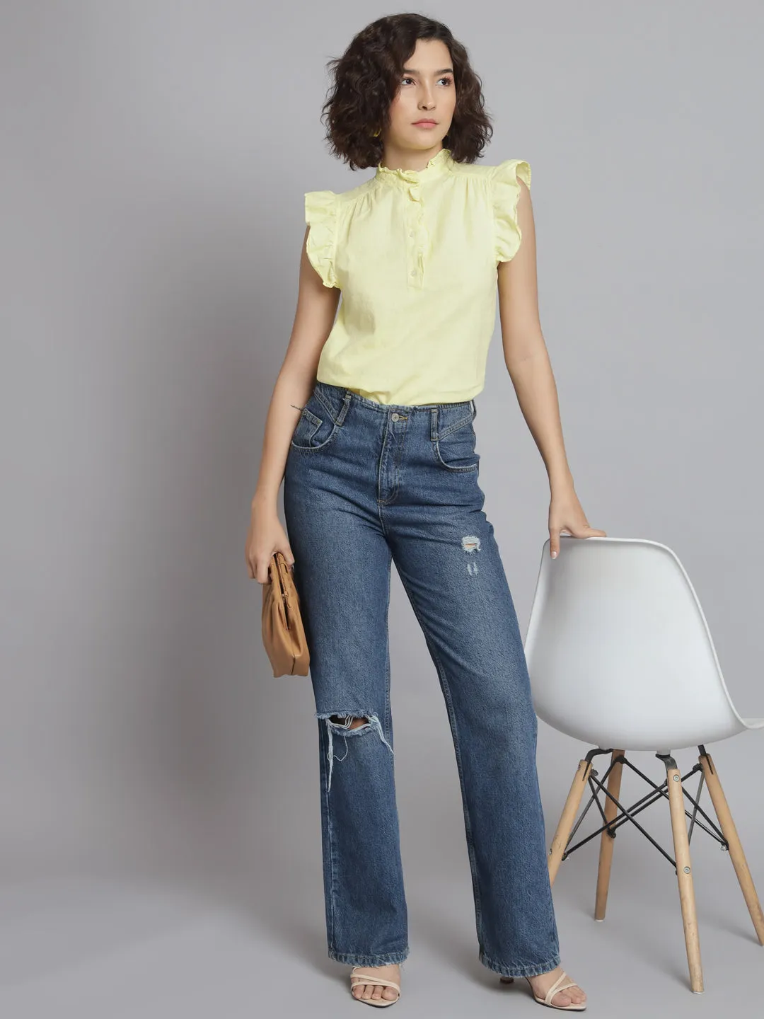 Women Lime Yellow Mandarin Top