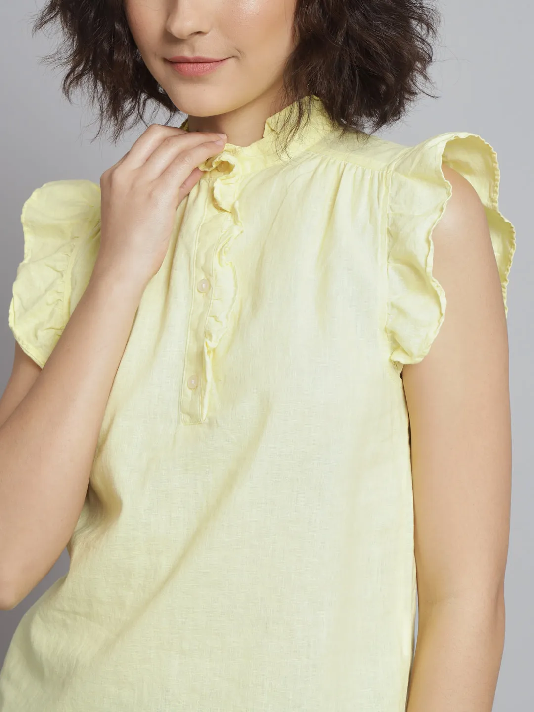 Women Lime Yellow Mandarin Top