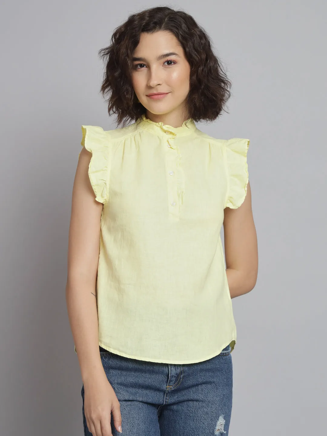 Women Lime Yellow Mandarin Top