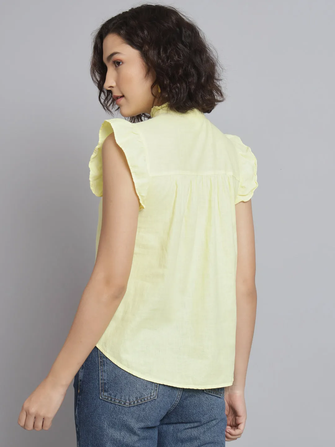 Women Lime Yellow Mandarin Top