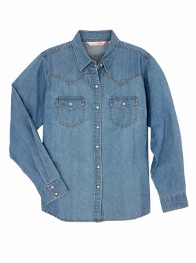 Women's Ely Cattleman Bleach Washed Denim Western Snap Shirt